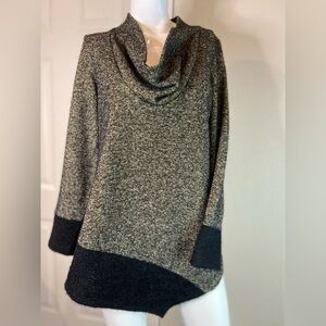 Picadilly~Asymmetric Space Dye Knit Tunic Sweater~Cowl Neck~Contrast Trim~Size M